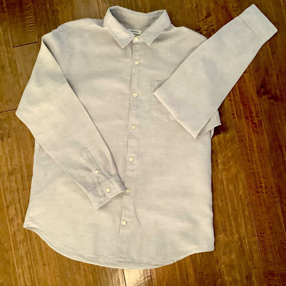 GAP Standard Fit Light Gray 100% Linen Cotton Button Down, Size L